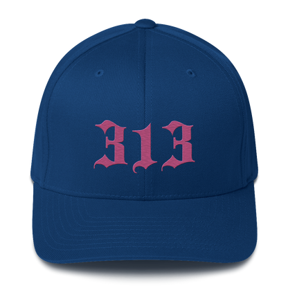 Detroit '313' Fitted Baseball Cap (Old English) | Apple Blossom Pink