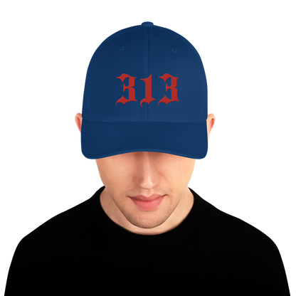 Detroit '313' Fitted Baseball Cap (Old English) | Alfform Red