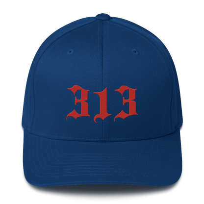 Detroit '313' Fitted Baseball Cap (Old English) | Alfform Red