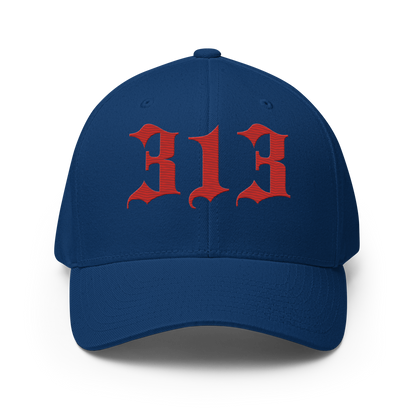 Detroit '313' Fitted Baseball Cap (Old English) | Alfform Red