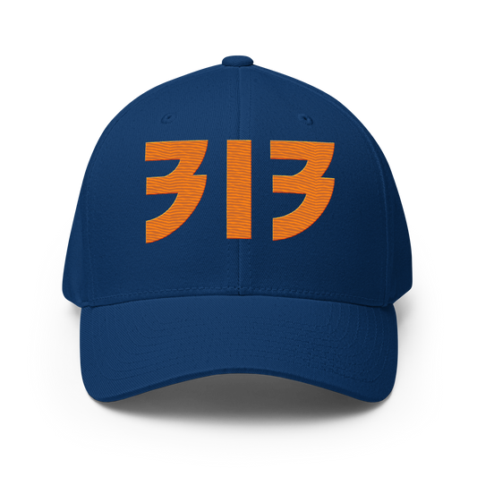 Detroit '313' Fitted Baseball Cap (Glam Font) | Orange