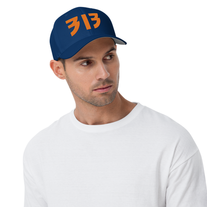 Detroit '313' Fitted Baseball Cap (Glam Font) | Orange