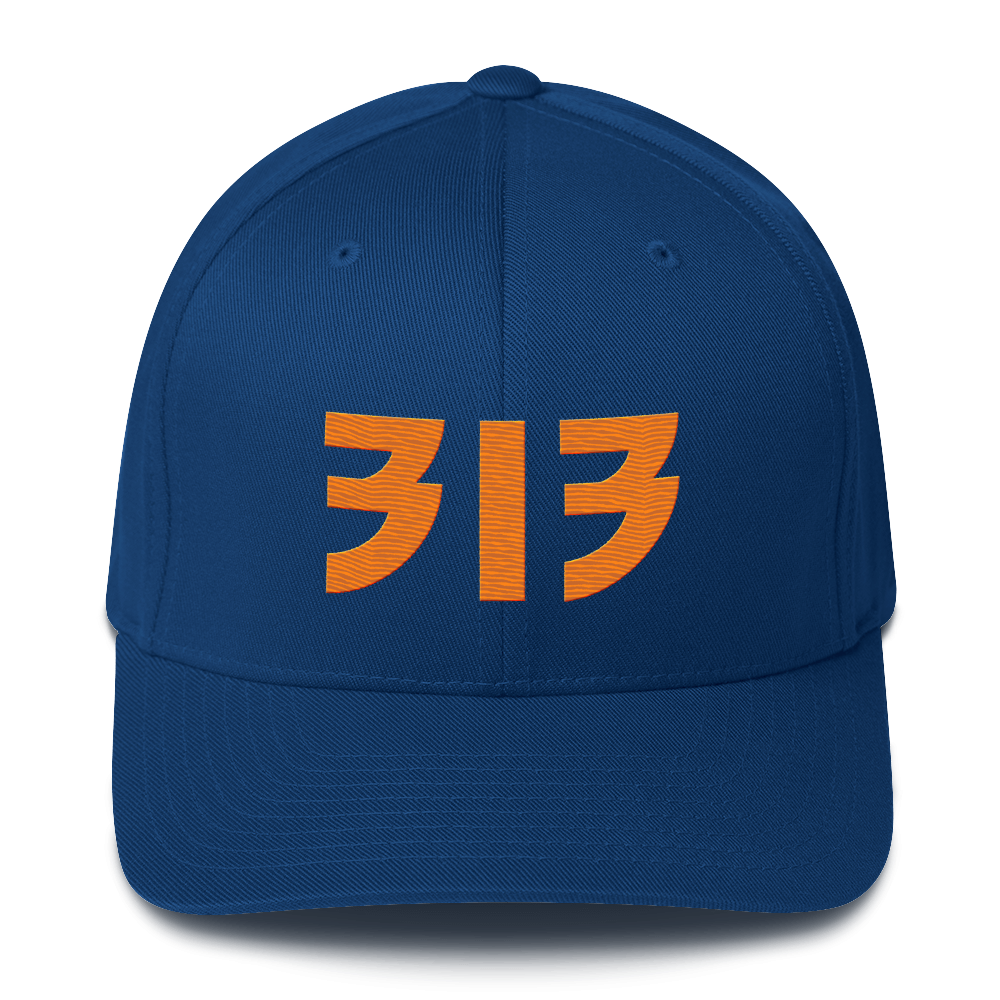 Detroit '313' Fitted Baseball Cap (Glam Font) | Orange