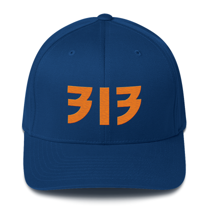 Detroit '313' Fitted Baseball Cap (Glam Font) | Orange