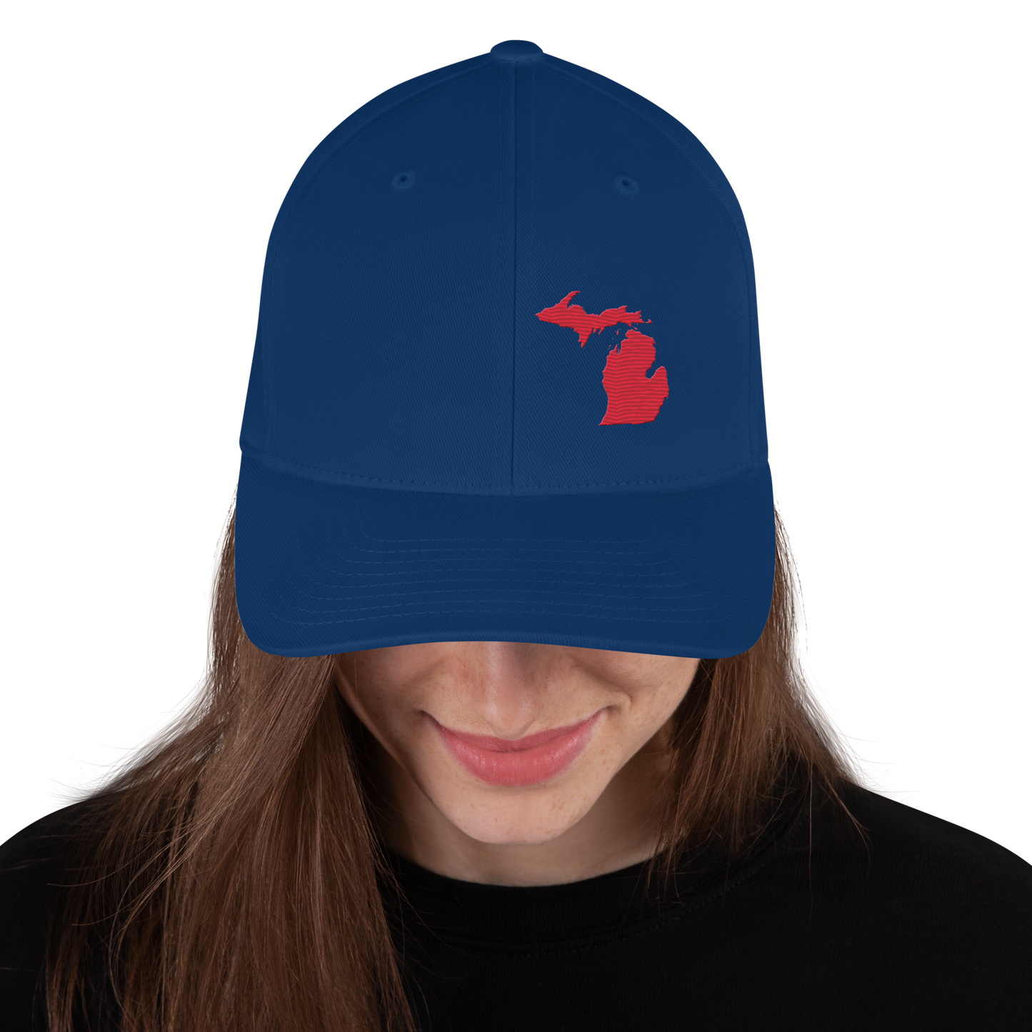 Michigan Fitted Baseball Cap | Lighthouse Red Outline