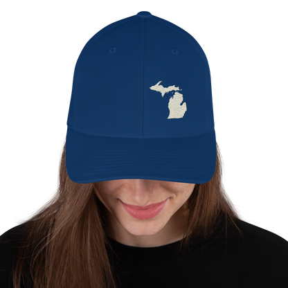 Michigan Fitted Baseball Cap | Ivory White Outline