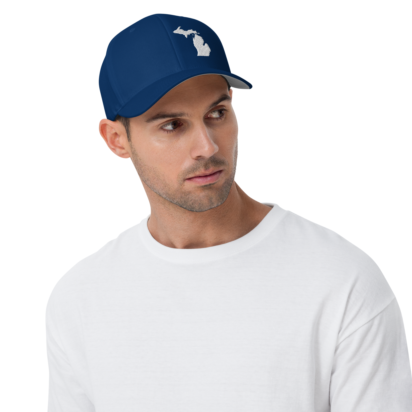 Michigan Fitted Baseball Cap | White Outline