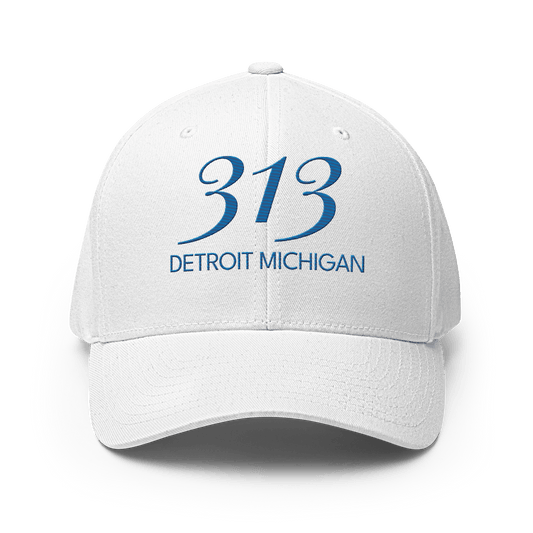 '313 Detroit Michigan' Fitted Baseball Cap | Azure