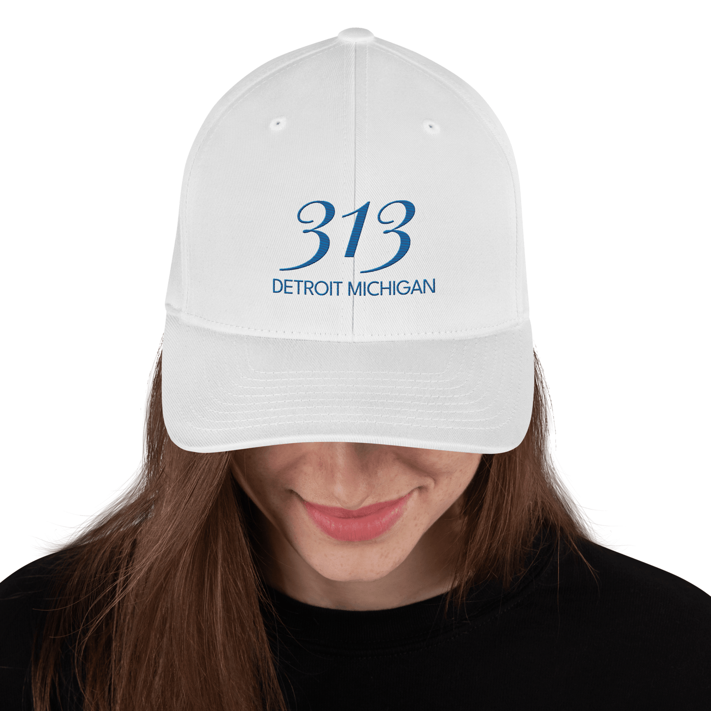 '313 Detroit Michigan' Fitted Baseball Cap | Azure