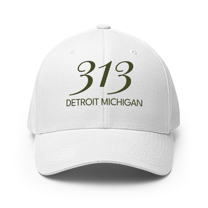 '313 Detroit Michigan' Fitted Baseball Cap | Army Green