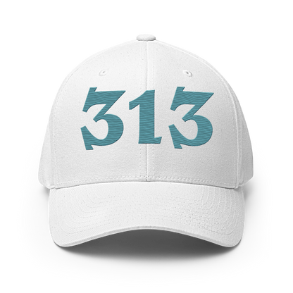 Detroit '313' Fitted Baseball Cap (Angry Font) | Huron Blue