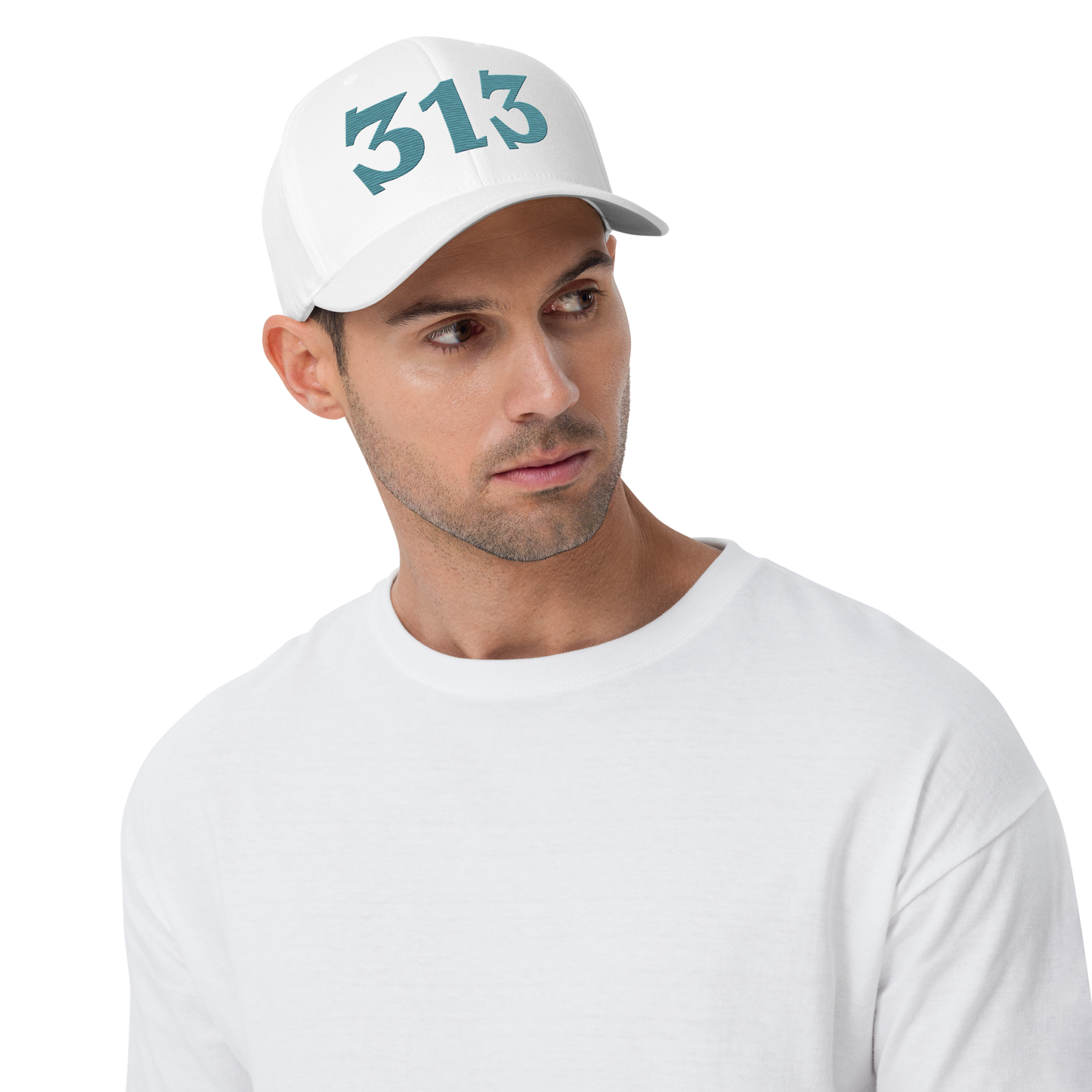 Detroit '313' Fitted Baseball Cap (Angry Font) | Huron Blue