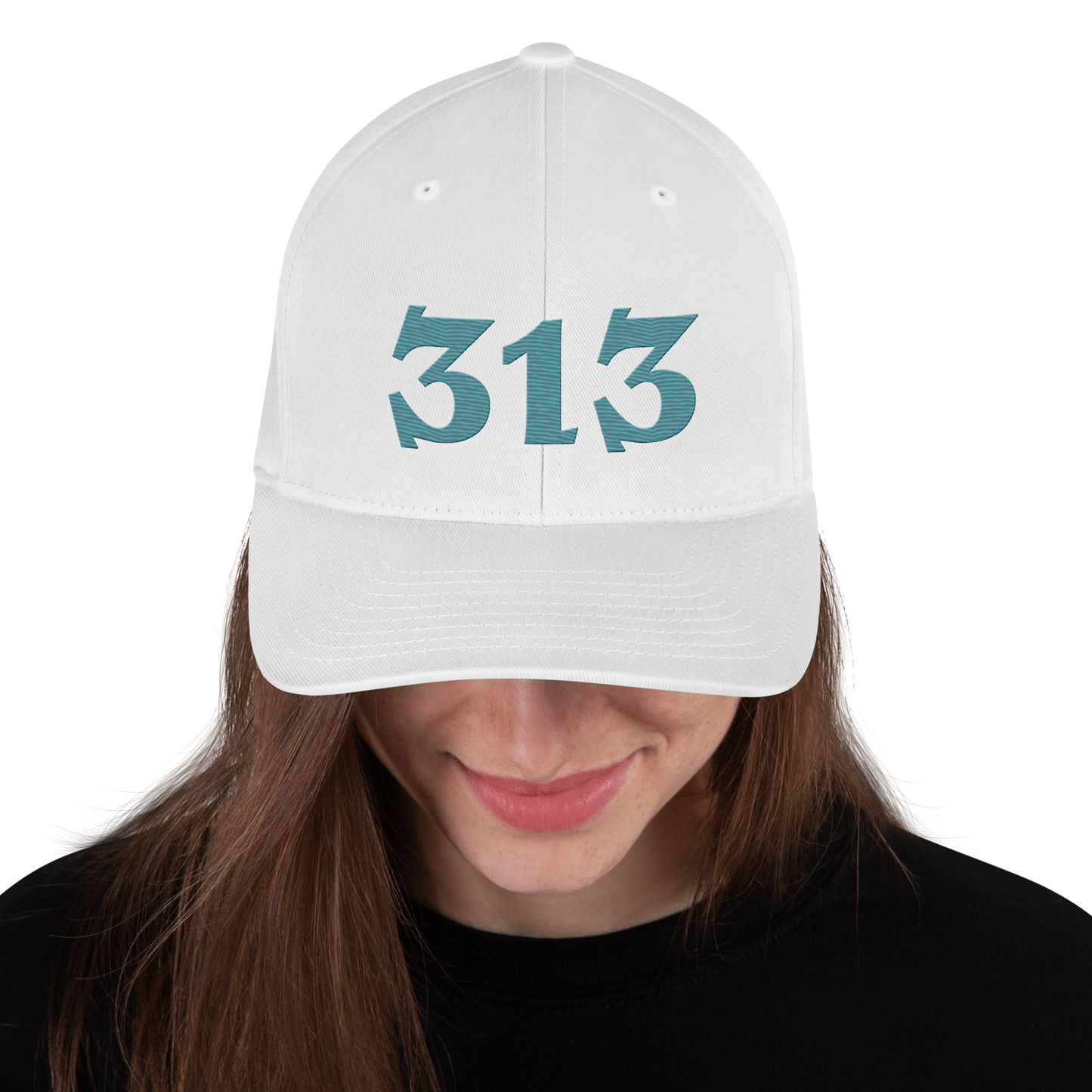 Detroit '313' Fitted Baseball Cap (Angry Font) | Huron Blue