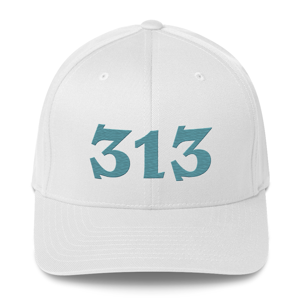 Detroit '313' Fitted Baseball Cap (Angry Font) | Huron Blue