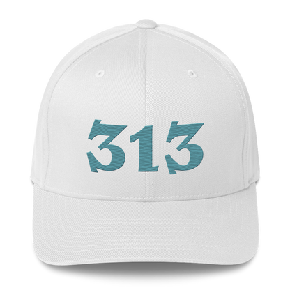 Detroit '313' Fitted Baseball Cap (Angry Font) | Huron Blue