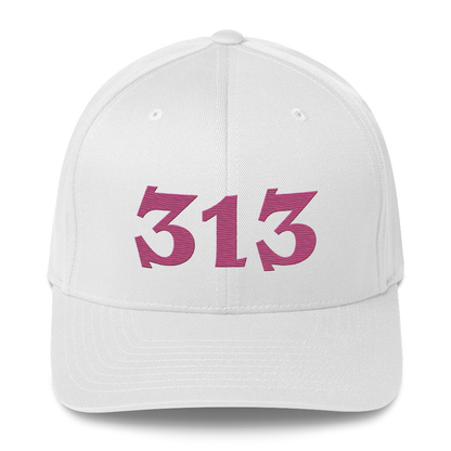 Detroit '313' Fitted Baseball Cap (Angry Font) | Apple Blossom Pink