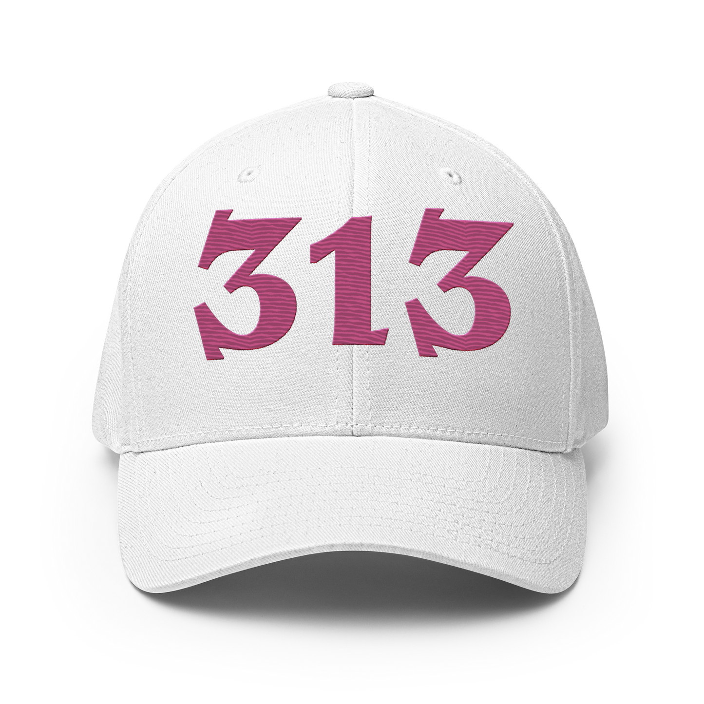 Detroit '313' Fitted Baseball Cap (Angry Font) | Apple Blossom Pink