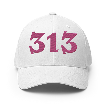 Detroit '313' Fitted Baseball Cap (Angry Font) | Apple Blossom Pink