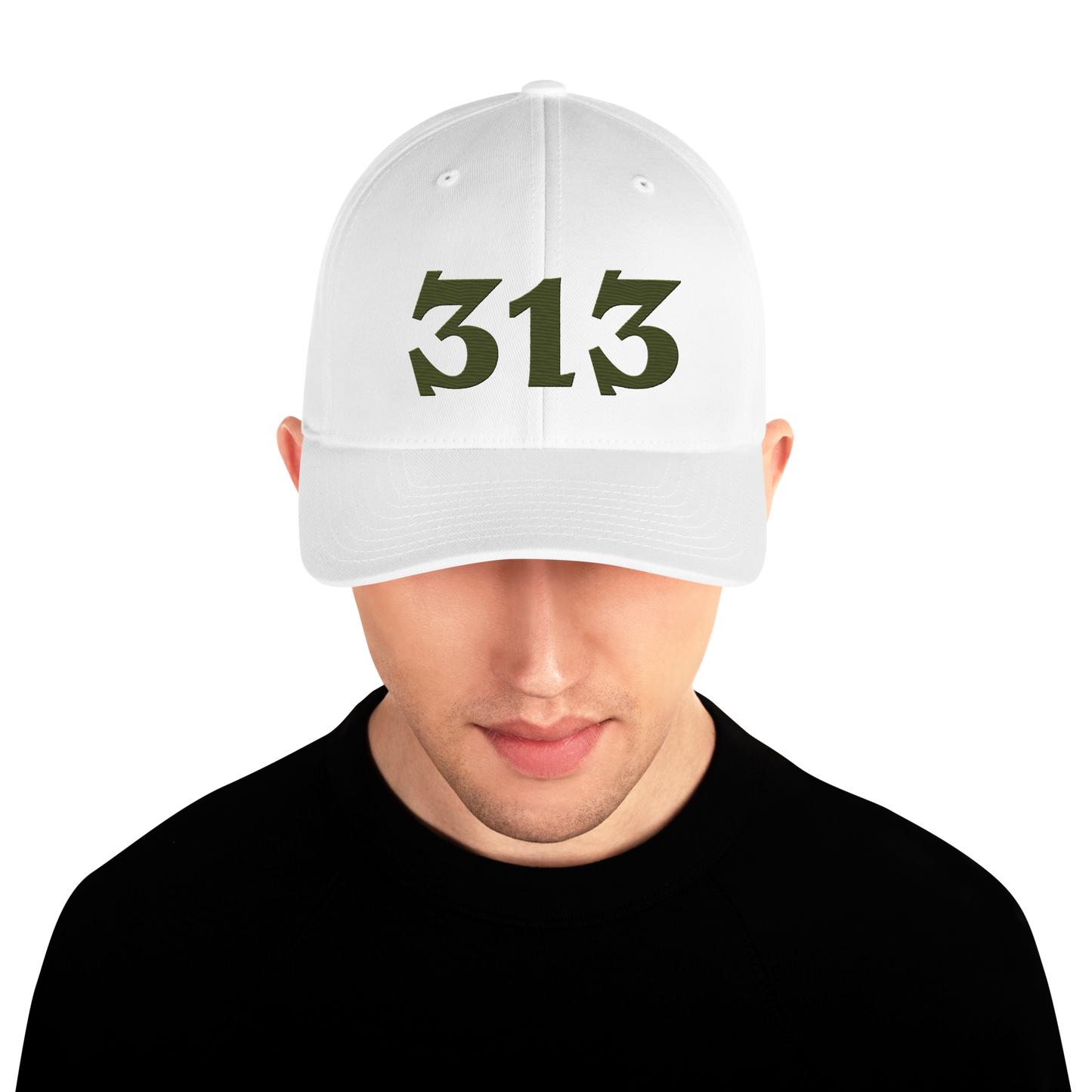 Detroit '313' Fitted Baseball Cap (Angry Font) | Army Green