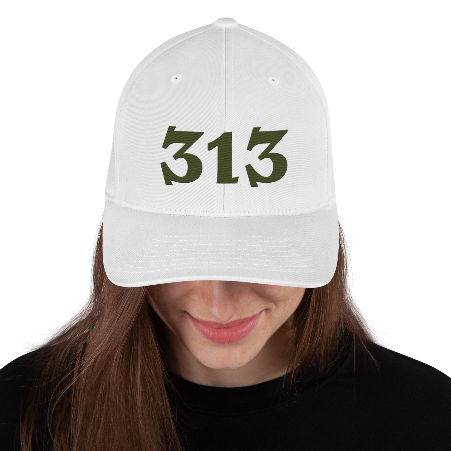 Detroit '313' Fitted Baseball Cap (Angry Font) | Army Green