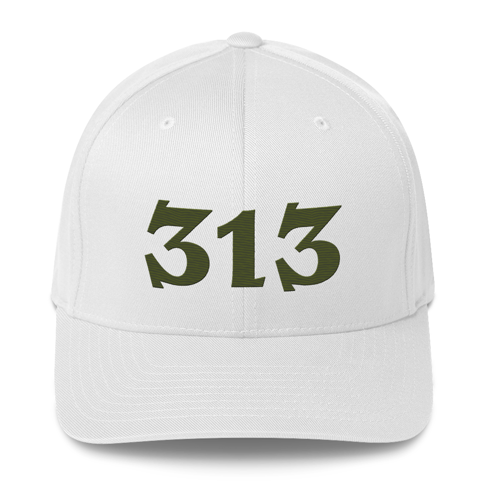 Detroit '313' Fitted Baseball Cap (Angry Font) | Army Green