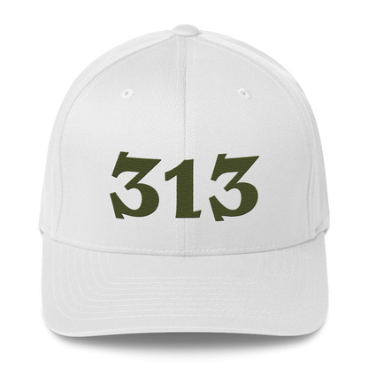 Detroit '313' Fitted Baseball Cap (Angry Font) | Army Green