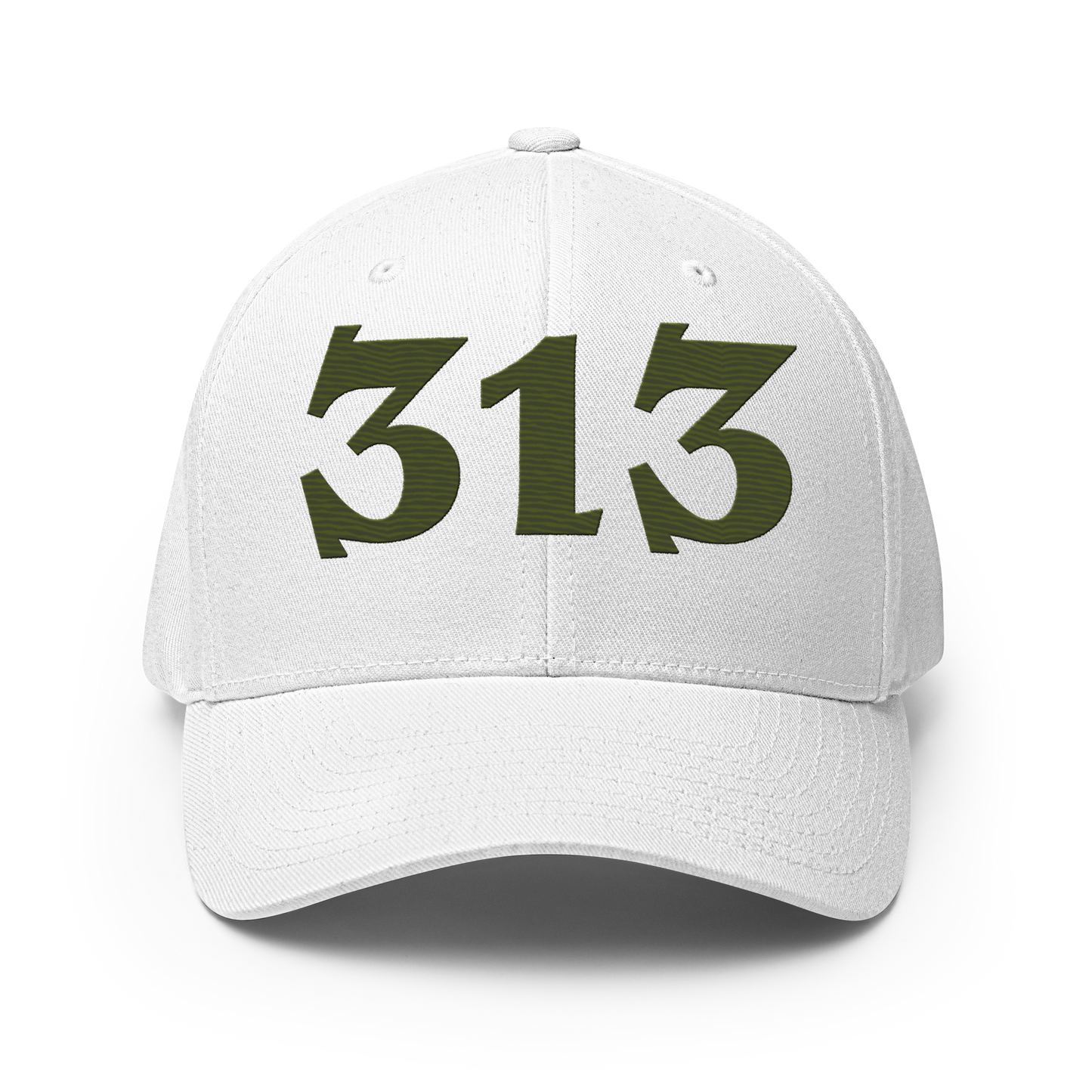 Detroit '313' Fitted Baseball Cap (Angry Font) | Army Green