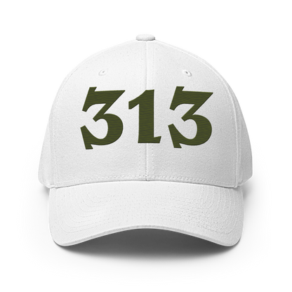 Detroit '313' Fitted Baseball Cap (Angry Font) | Army Green