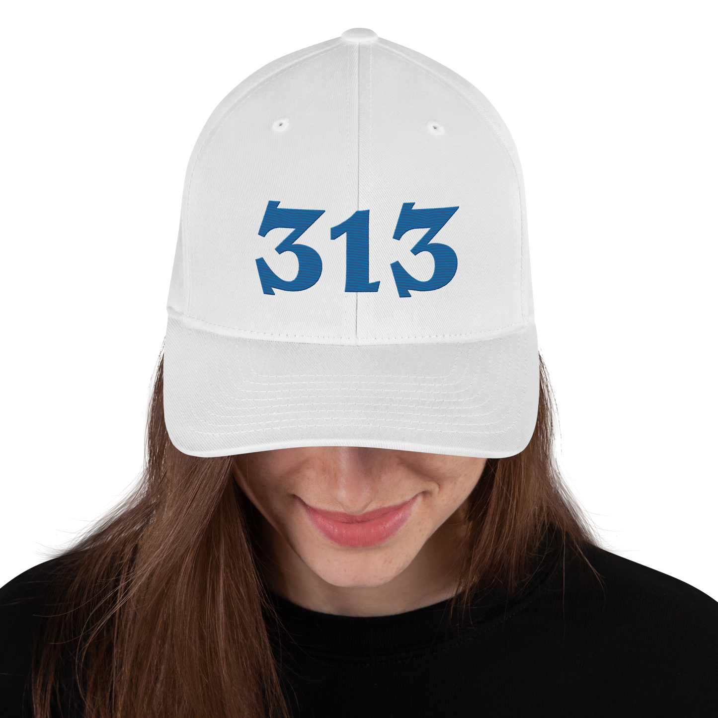 Detroit '313' Fitted Baseball Cap (Angry Font) | Azure