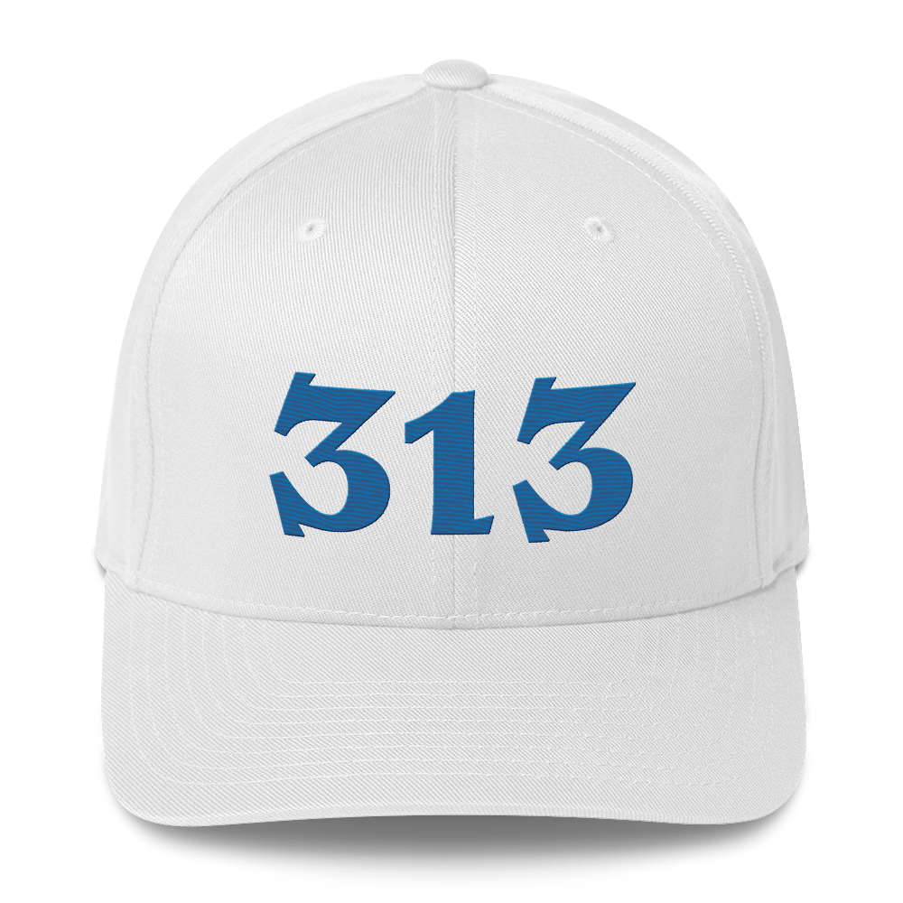 Detroit '313' Fitted Baseball Cap (Angry Font) | Azure