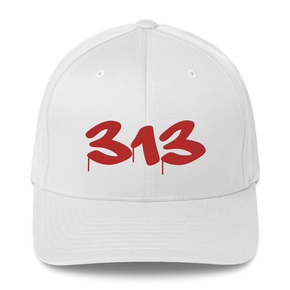 Detroit '313' Fitted Baseball Cap (Tag Font) | Aliform Red