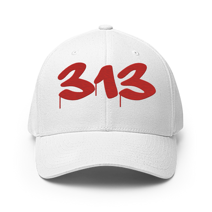 Detroit '313' Fitted Baseball Cap (Tag Font) | Aliform Red