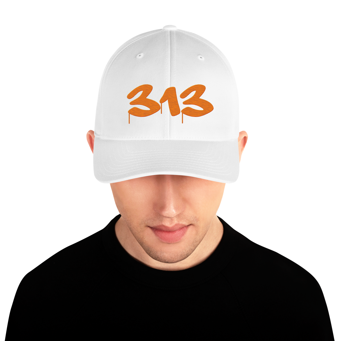 Detroit '313' Fitted Baseball Cap (Tag Font) | Orange