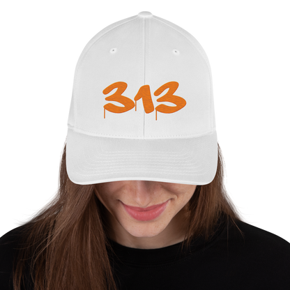 Detroit '313' Fitted Baseball Cap (Tag Font) | Orange