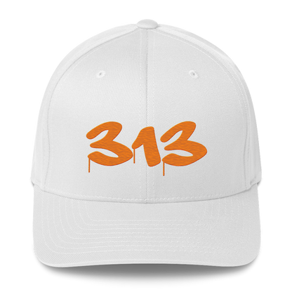 Detroit '313' Fitted Baseball Cap (Tag Font) | Orange