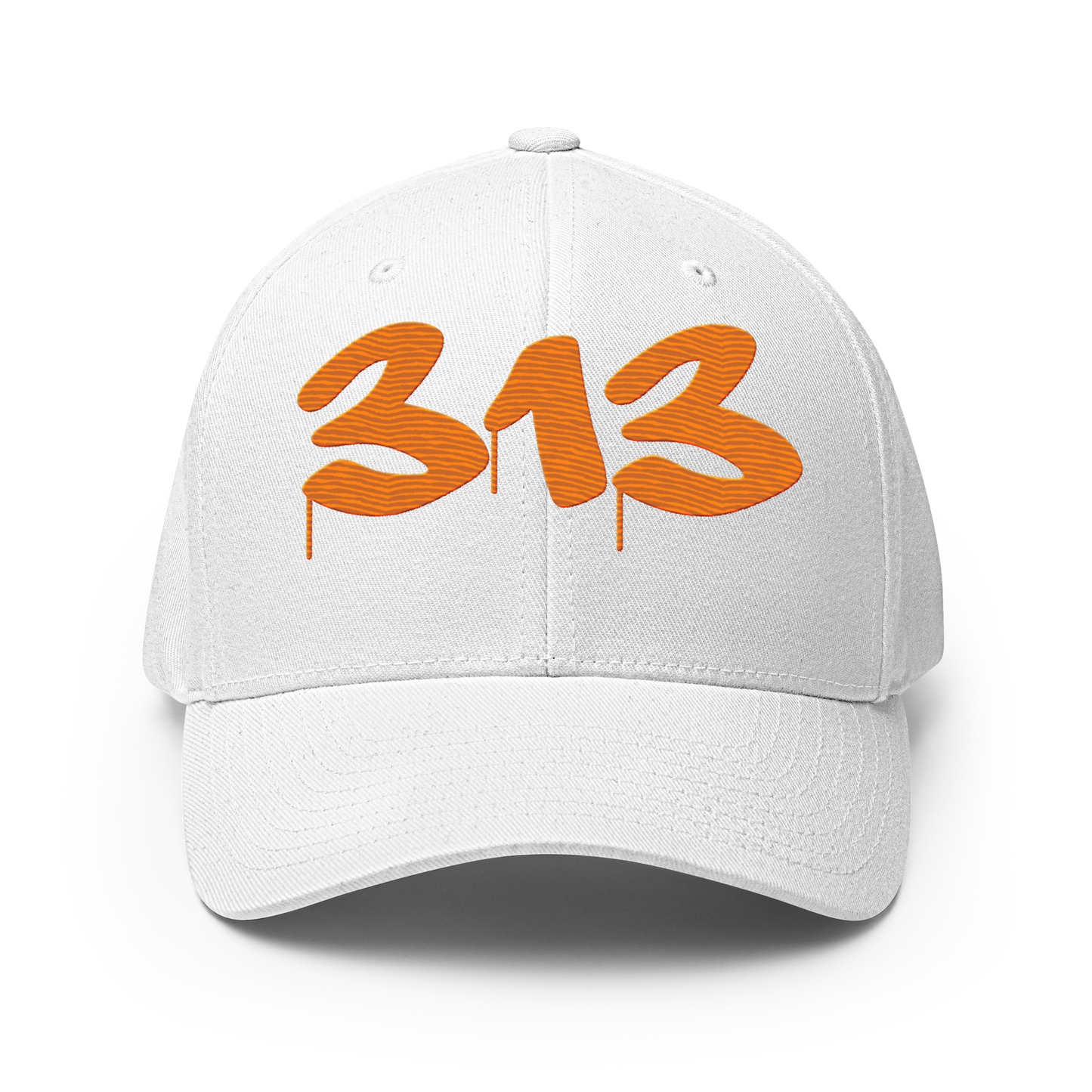 Detroit '313' Fitted Baseball Cap (Tag Font) | Orange