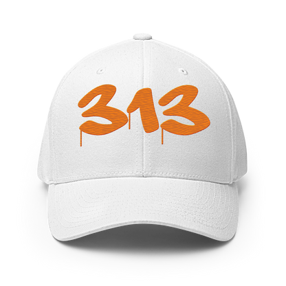 Detroit '313' Fitted Baseball Cap (Tag Font) | Orange