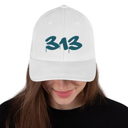 Detroit '313' Fitted Baseball Cap (Tag Font) | Palace Teal