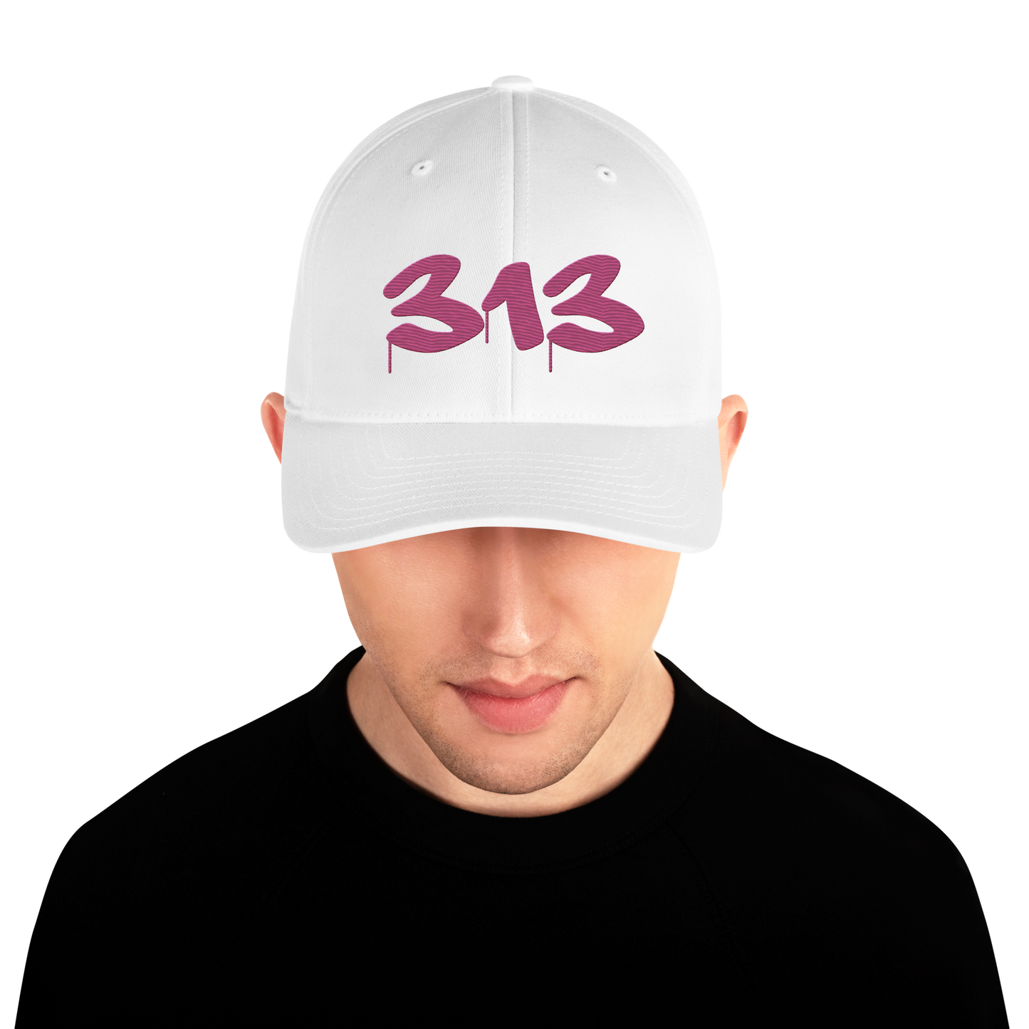 Detroit '313' Fitted Baseball Cap (Tag Font) | Apple Blossom Pink