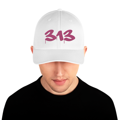 Detroit '313' Fitted Baseball Cap (Tag Font) | Apple Blossom Pink