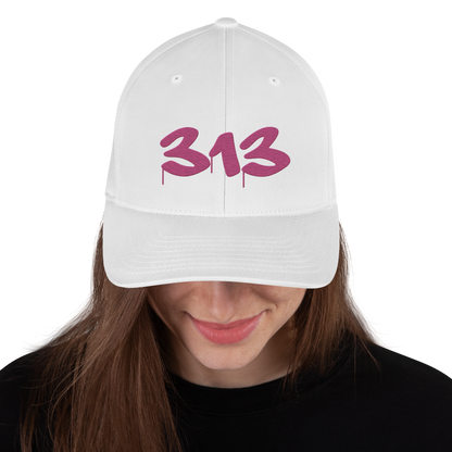 Detroit '313' Fitted Baseball Cap (Tag Font) | Apple Blossom Pink