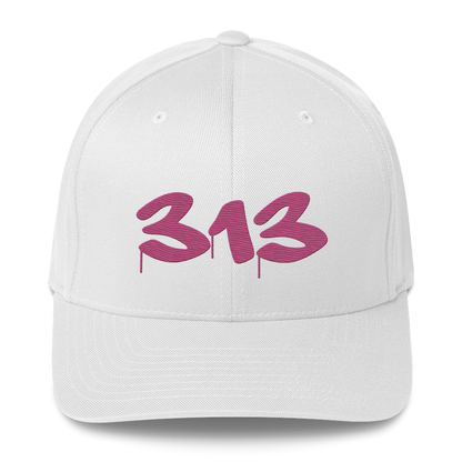 Detroit '313' Fitted Baseball Cap (Tag Font) | Apple Blossom Pink