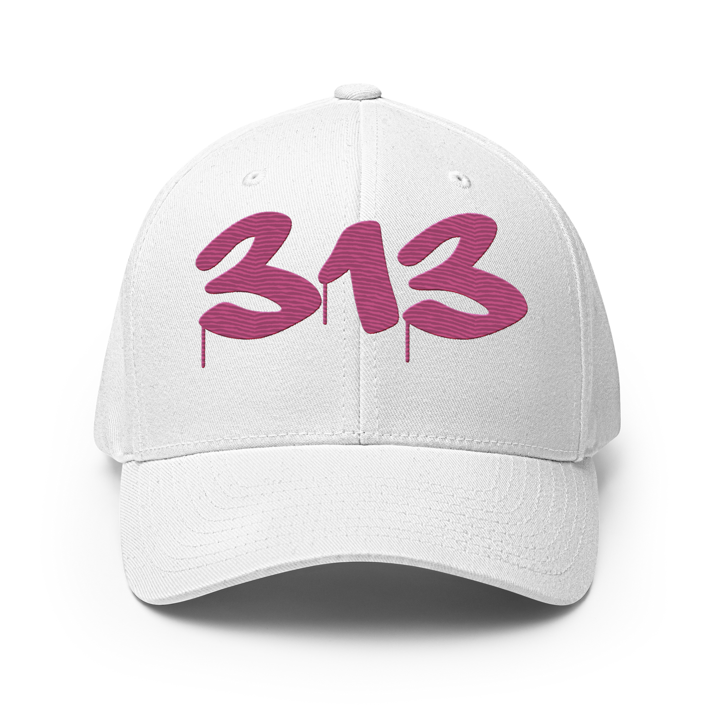 Detroit '313' Fitted Baseball Cap (Tag Font) | Apple Blossom Pink