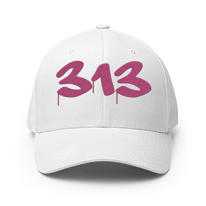 Detroit '313' Fitted Baseball Cap (Tag Font) | Apple Blossom Pink