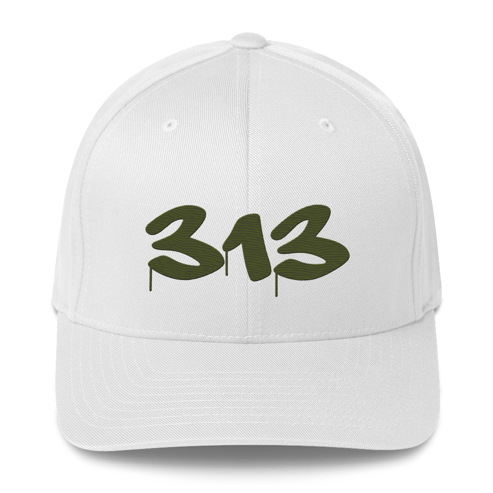 Detroit '313' Fitted Baseball Cap (Tag Font) | Army Green