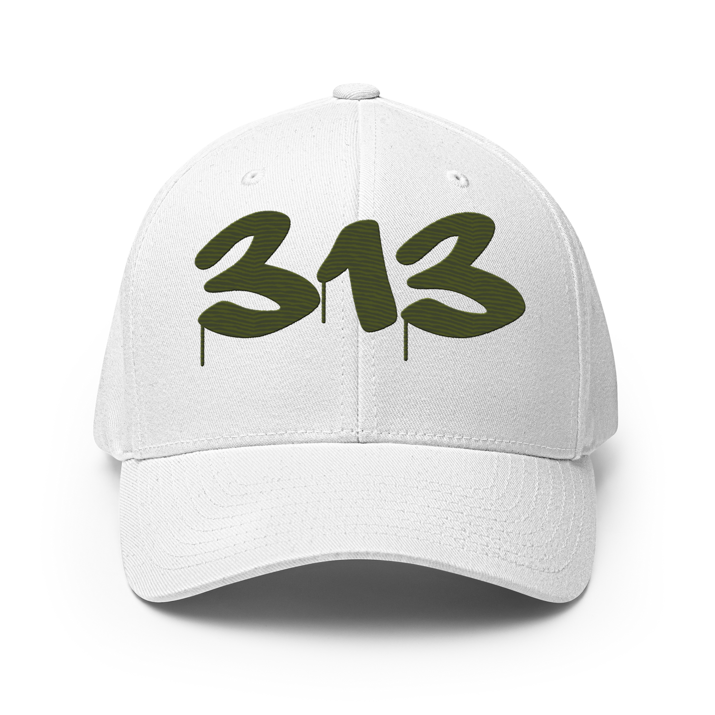 Detroit '313' Fitted Baseball Cap (Tag Font) | Army Green