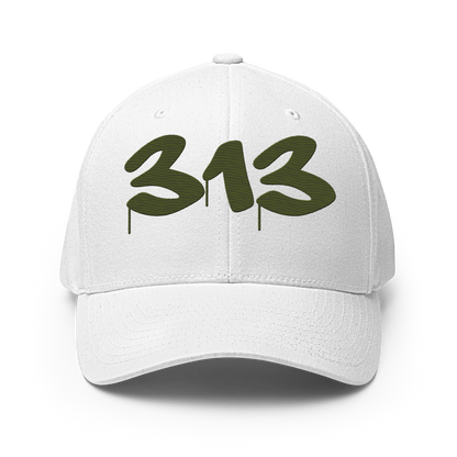 Detroit '313' Fitted Baseball Cap (Tag Font) | Army Green