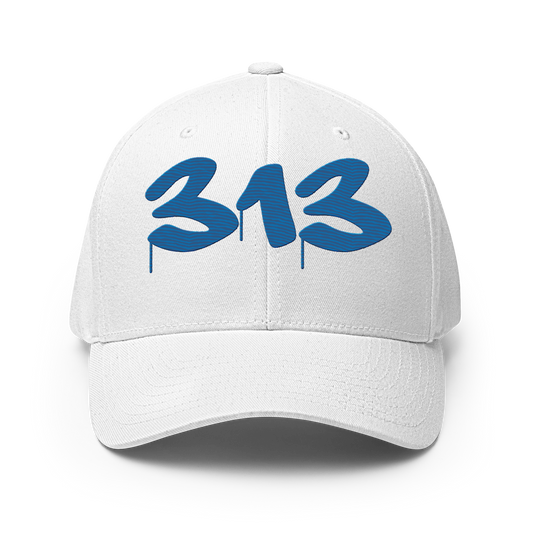 Detroit '313' Fitted Baseball Cap (Tag Font) | Azure