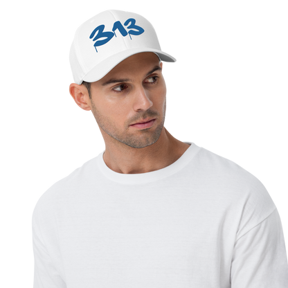 Detroit '313' Fitted Baseball Cap (Tag Font) | Azure