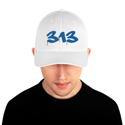 Detroit '313' Fitted Baseball Cap (Tag Font) | Azure